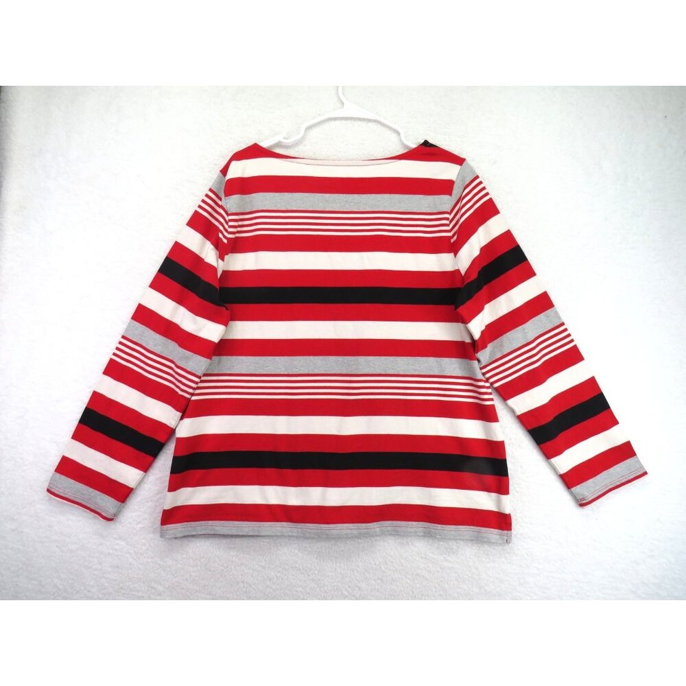 Talbots Shirt Womens XL Red White Striped Long Sleeve Boatneck Nautical Breton - Picture 3 of 9